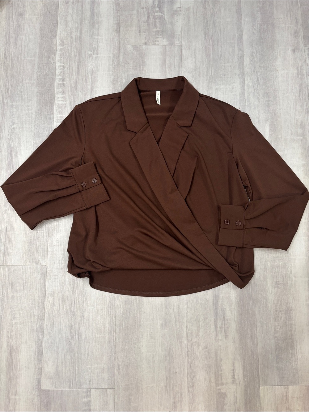 HALARA Chocolate Brown Wrap-Front Blouse Small